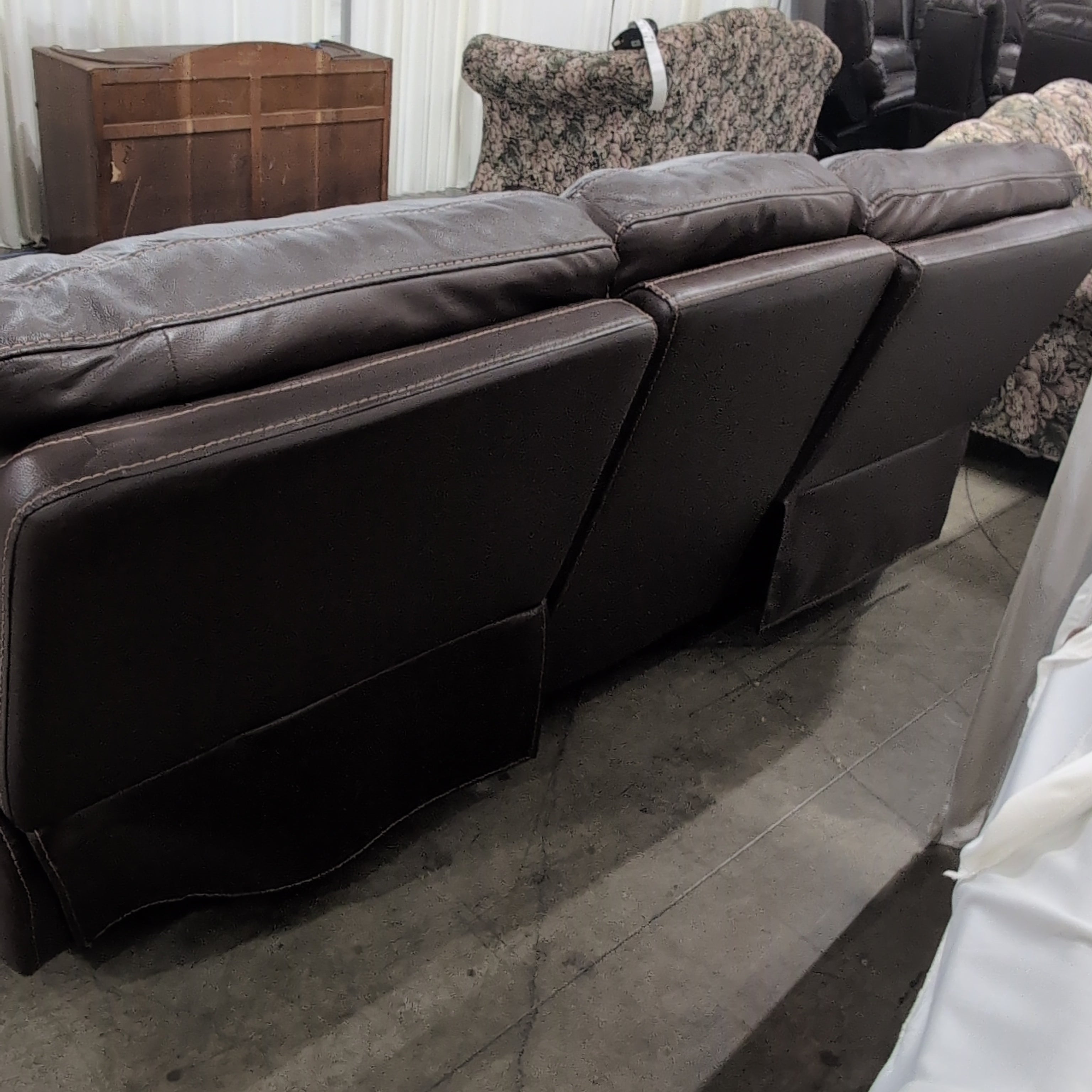 Dark Brown Faux Leather Recliner Couch with Contrast Stitching