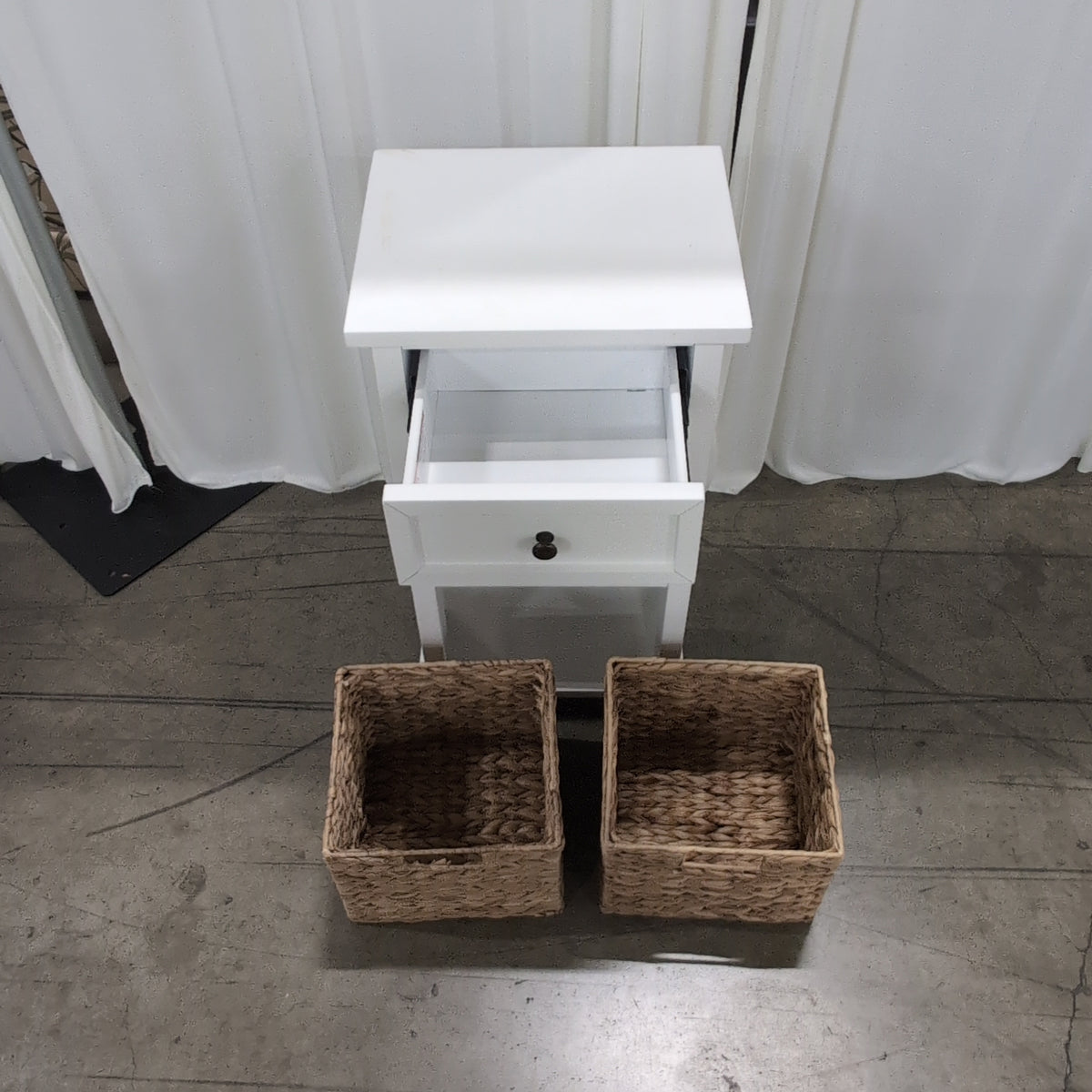 New Life Furniture JSC White Single-Drawer Nightstand with Woven Baskets