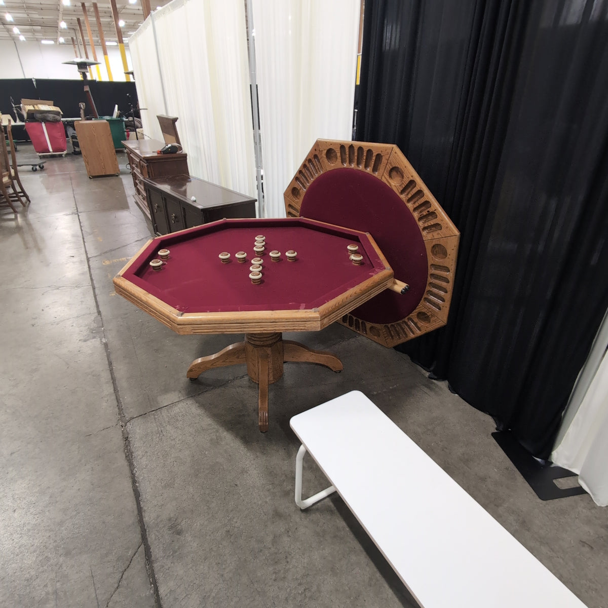 Octagonal Oak Wood Game Table with Inlaid Top