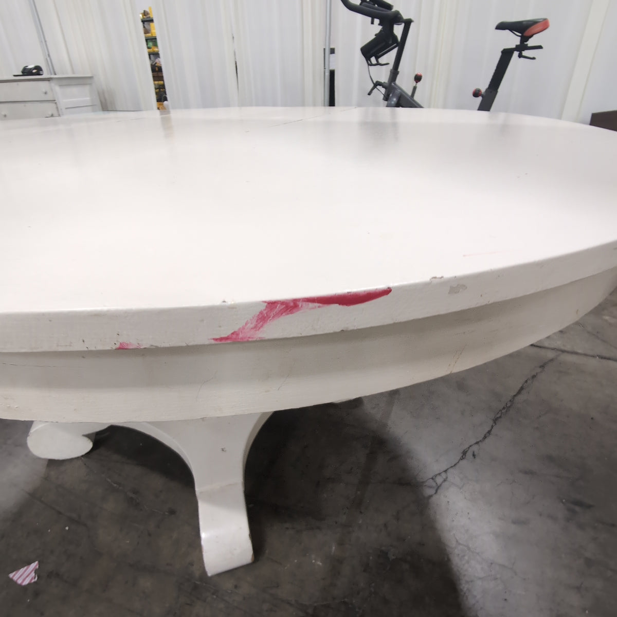 White Painted Wood Pedestal Dining Table with Leaves
