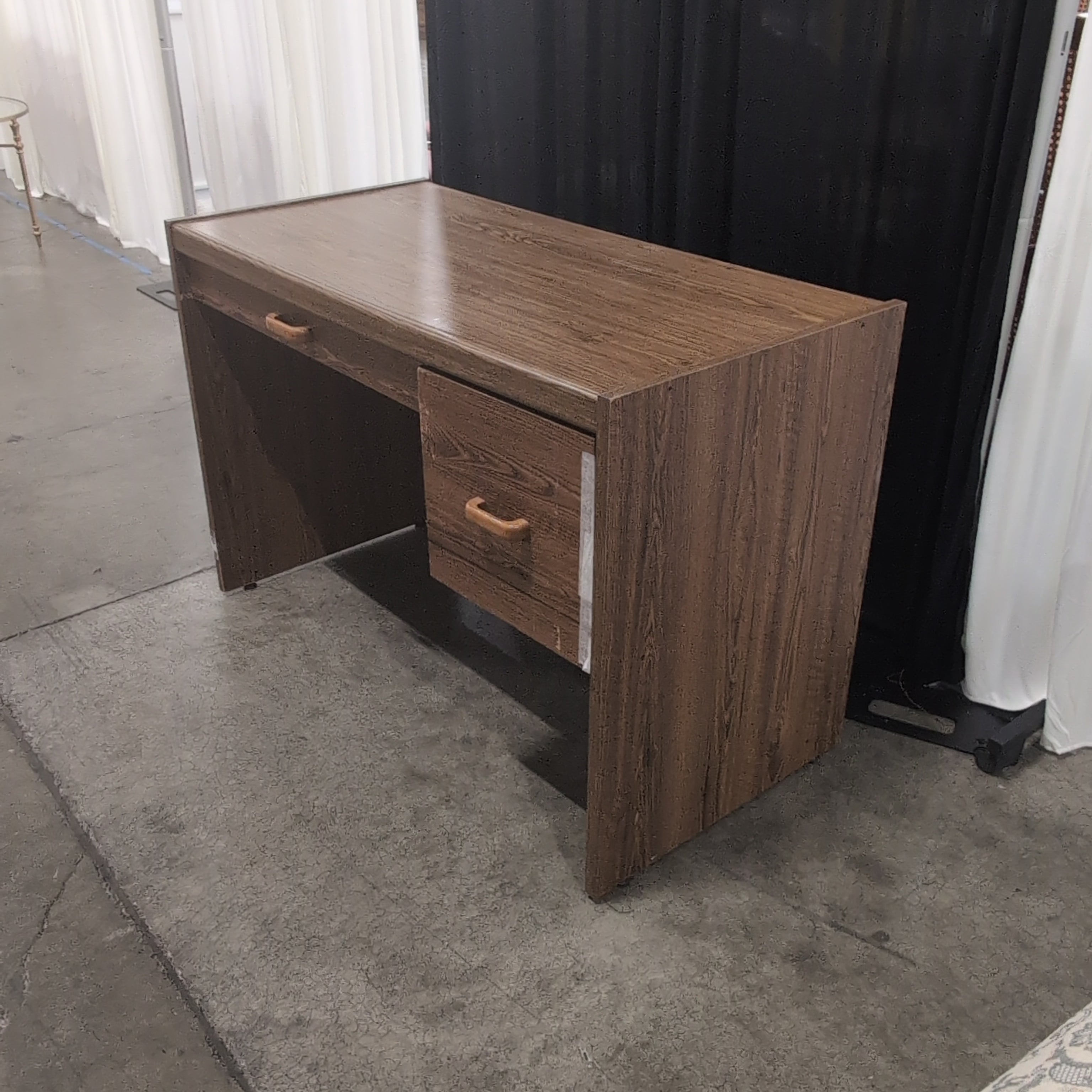 Brown Wood Grain Laminate Desk with Two Drawers