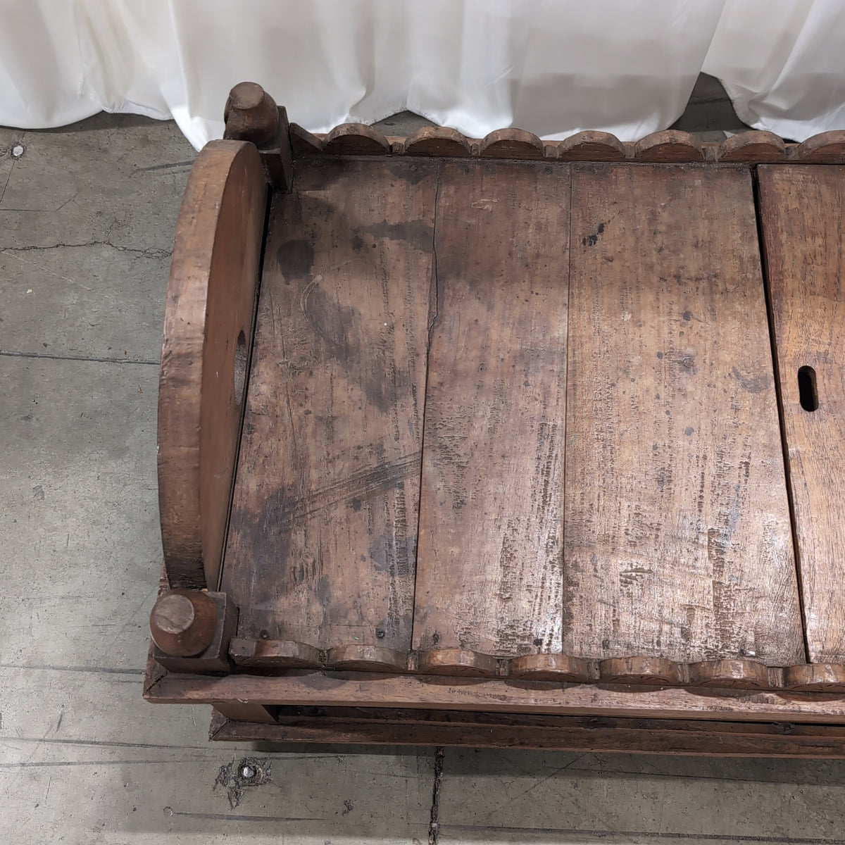 Rustic Carved Wood End Table with Sunburst Top