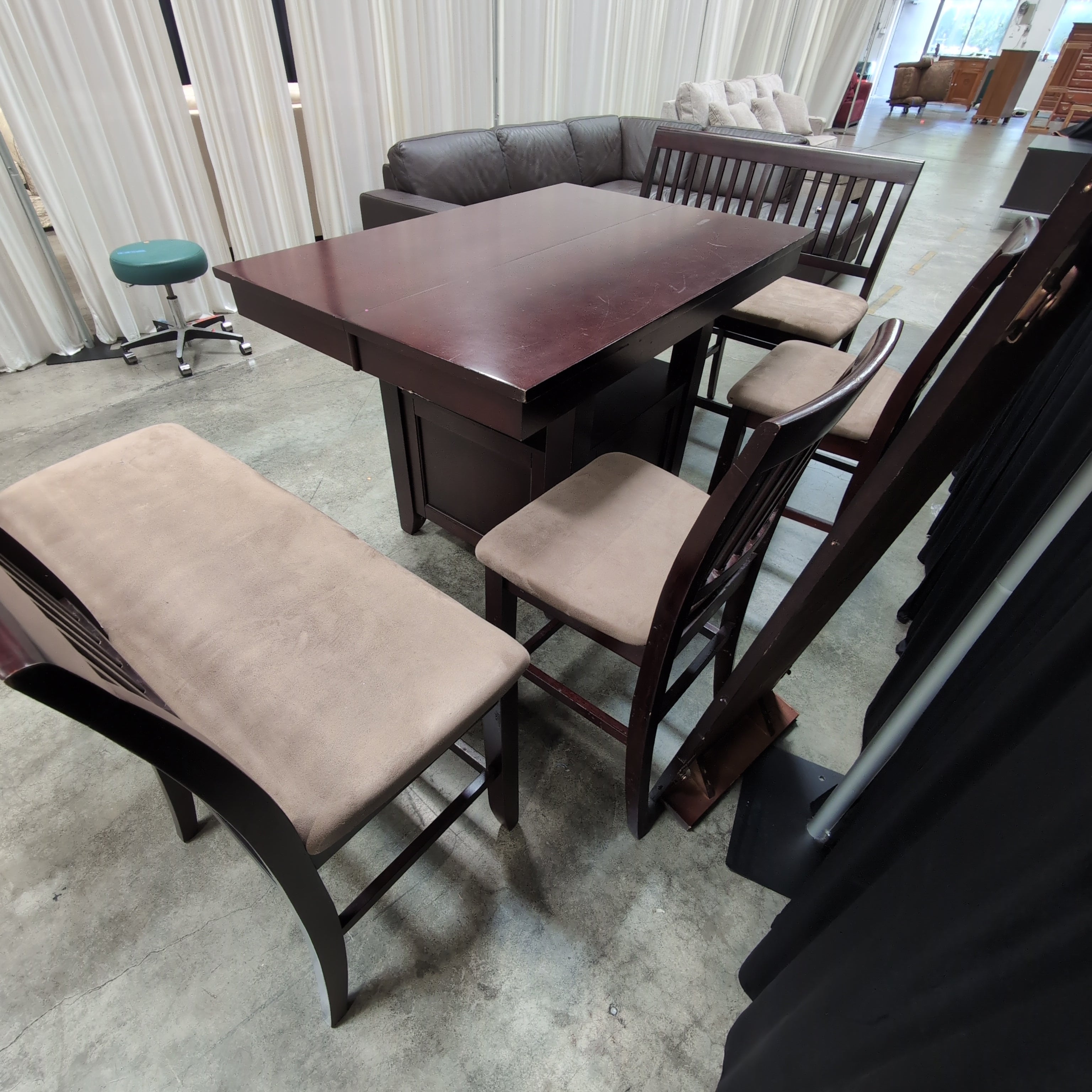 Dark Brown Counter-Height Dining Table with Storage Base and Four Chairs