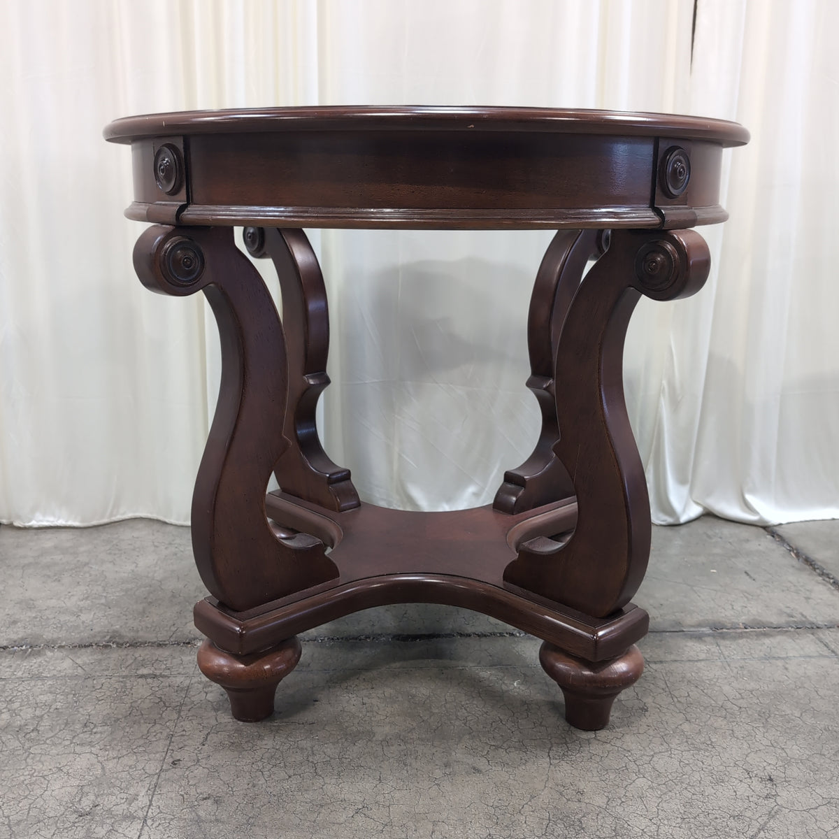 Dark Wood Round End Table with Glass Top
