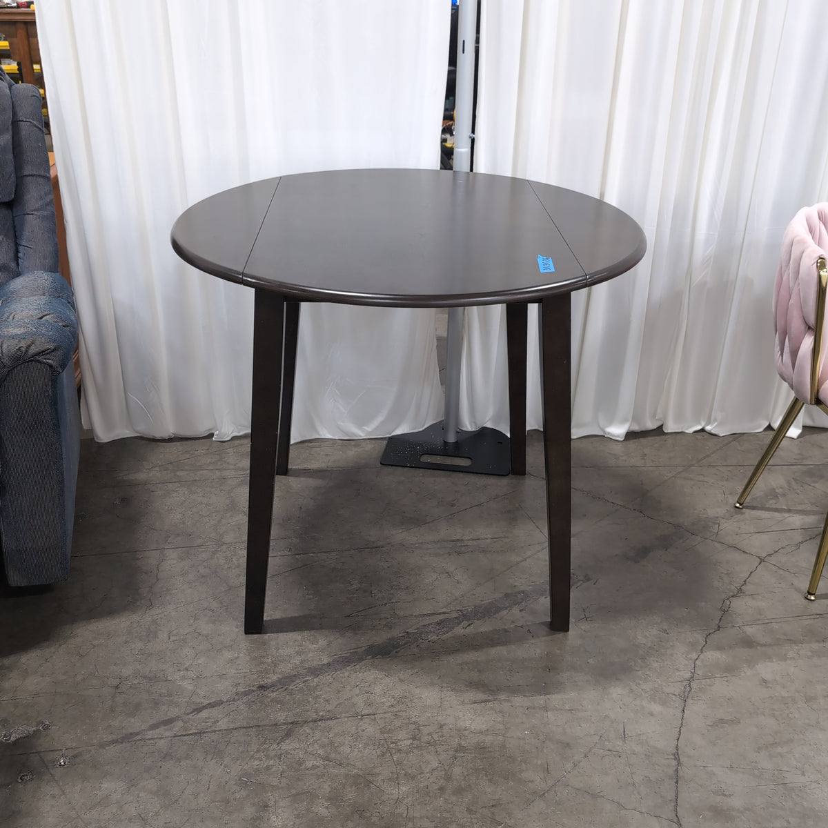 Round Dark Wood Drop Leaf Dining Table