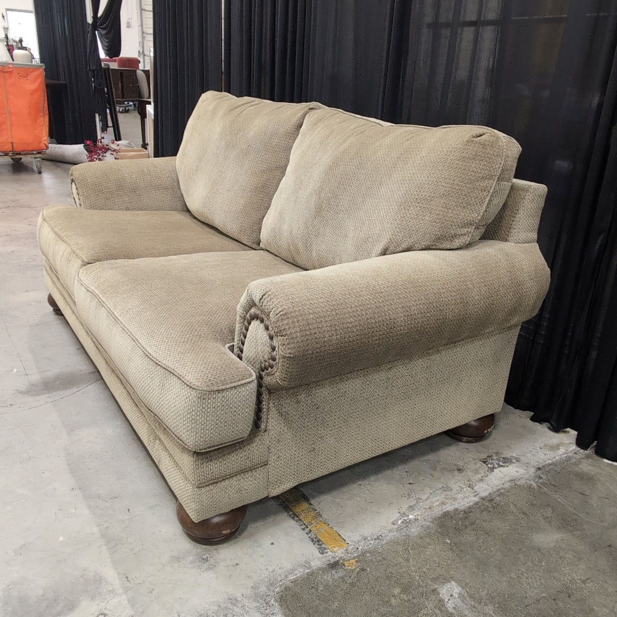 Sage Green Rolled Arm Loveseat in Textured Fabric
