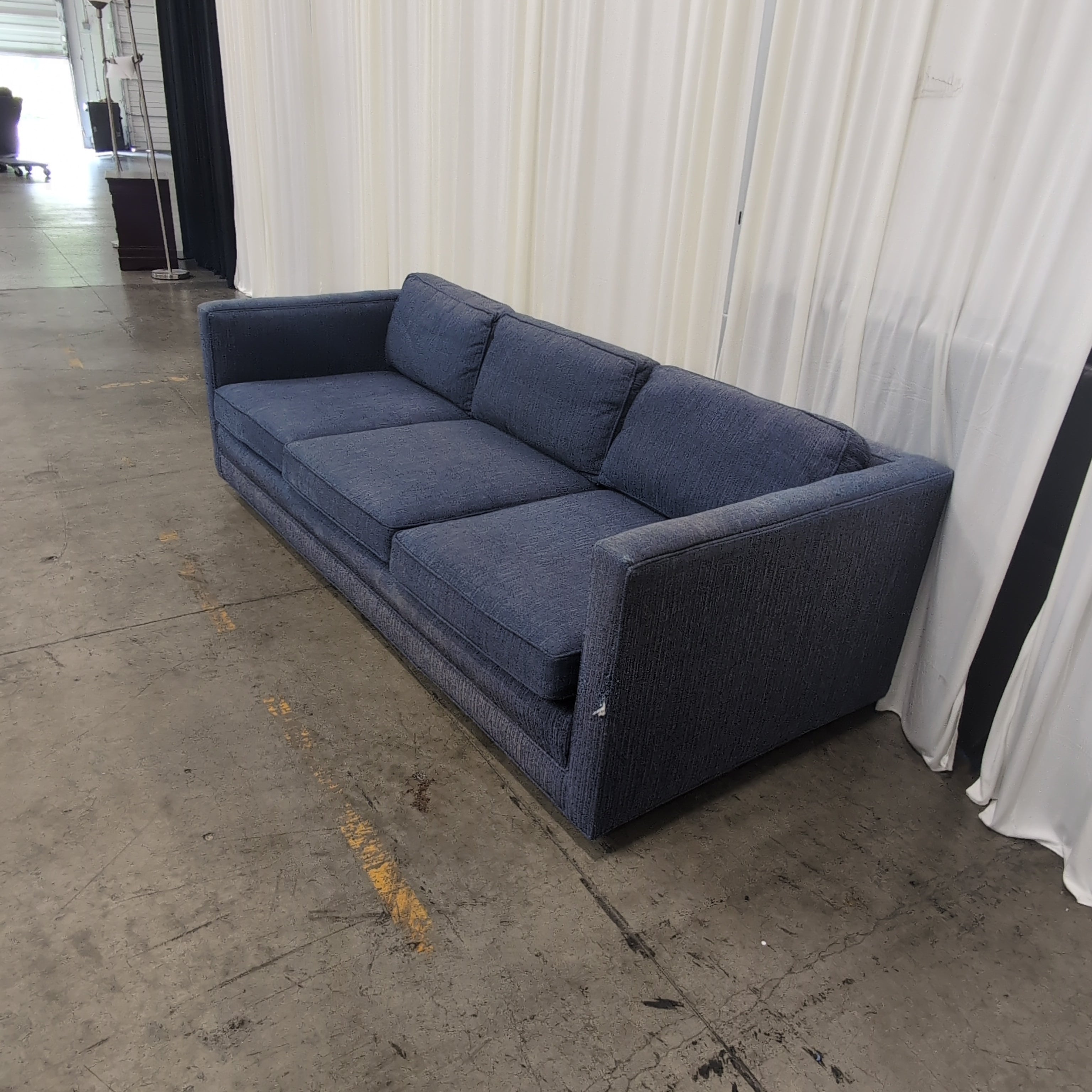 Blue Fabric Three-Cushion Couch