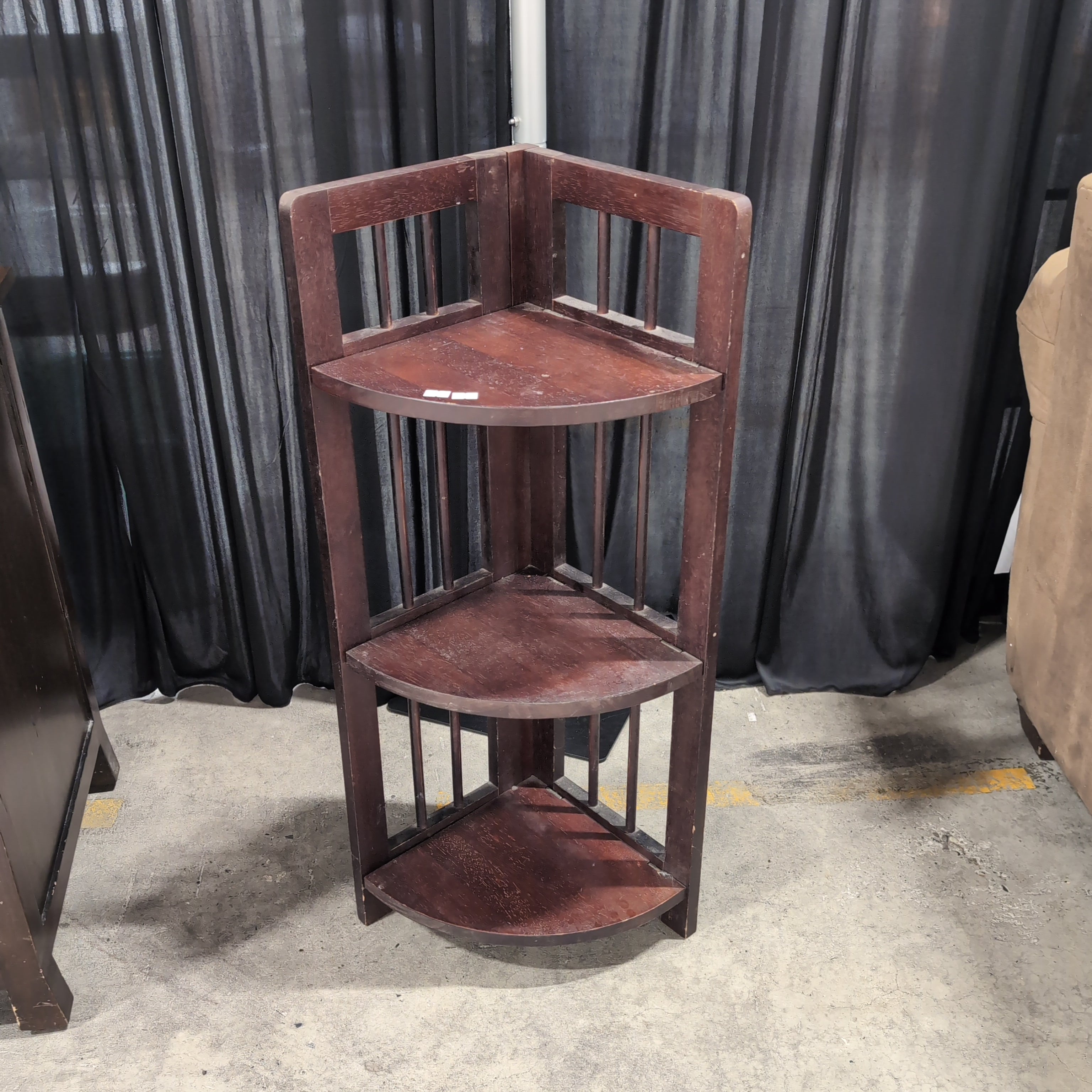 Dark Wood Three-Tier Corner Shelf
