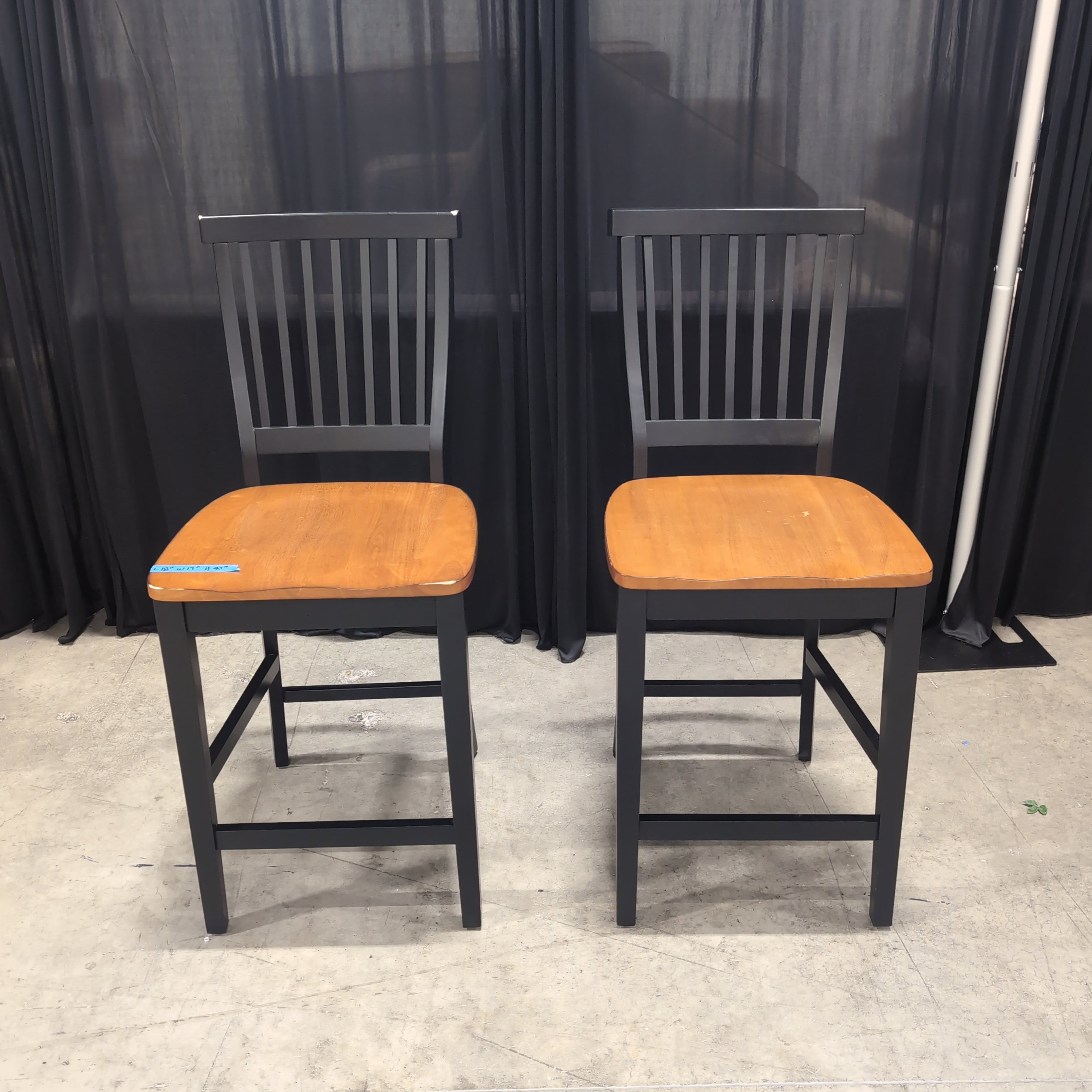 Black Wood Slat Back Bar Stool with Wood Seat