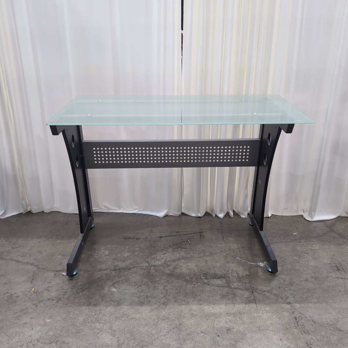 Contemporary Black Metal Desk with Frosted Glass Top