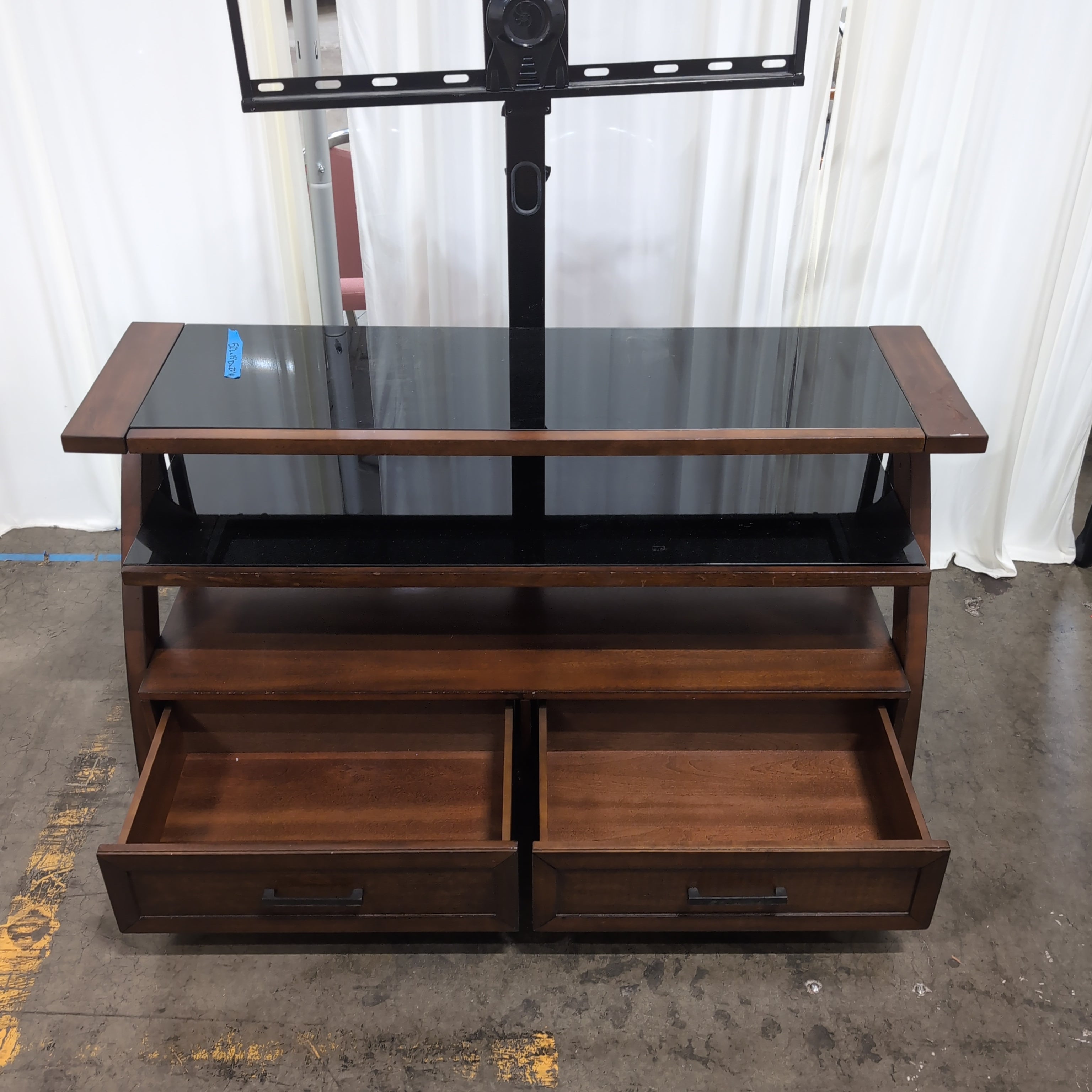 Dark Wood and Glass TV Stand with Integrated Mount