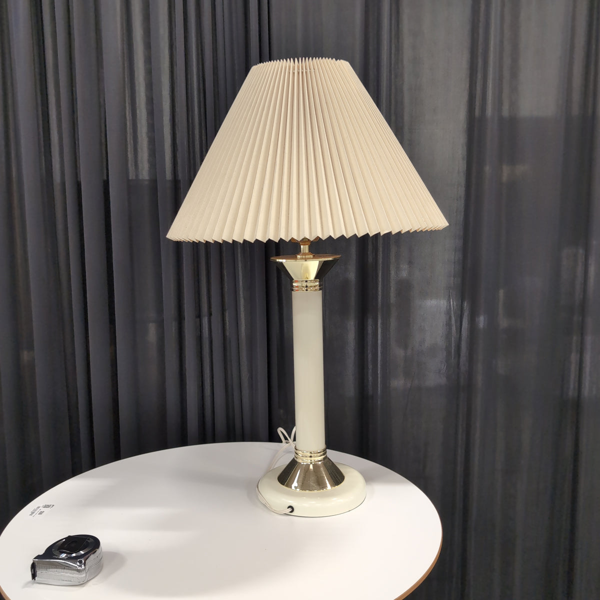Cream Column Table Lamp with Pleated Shade