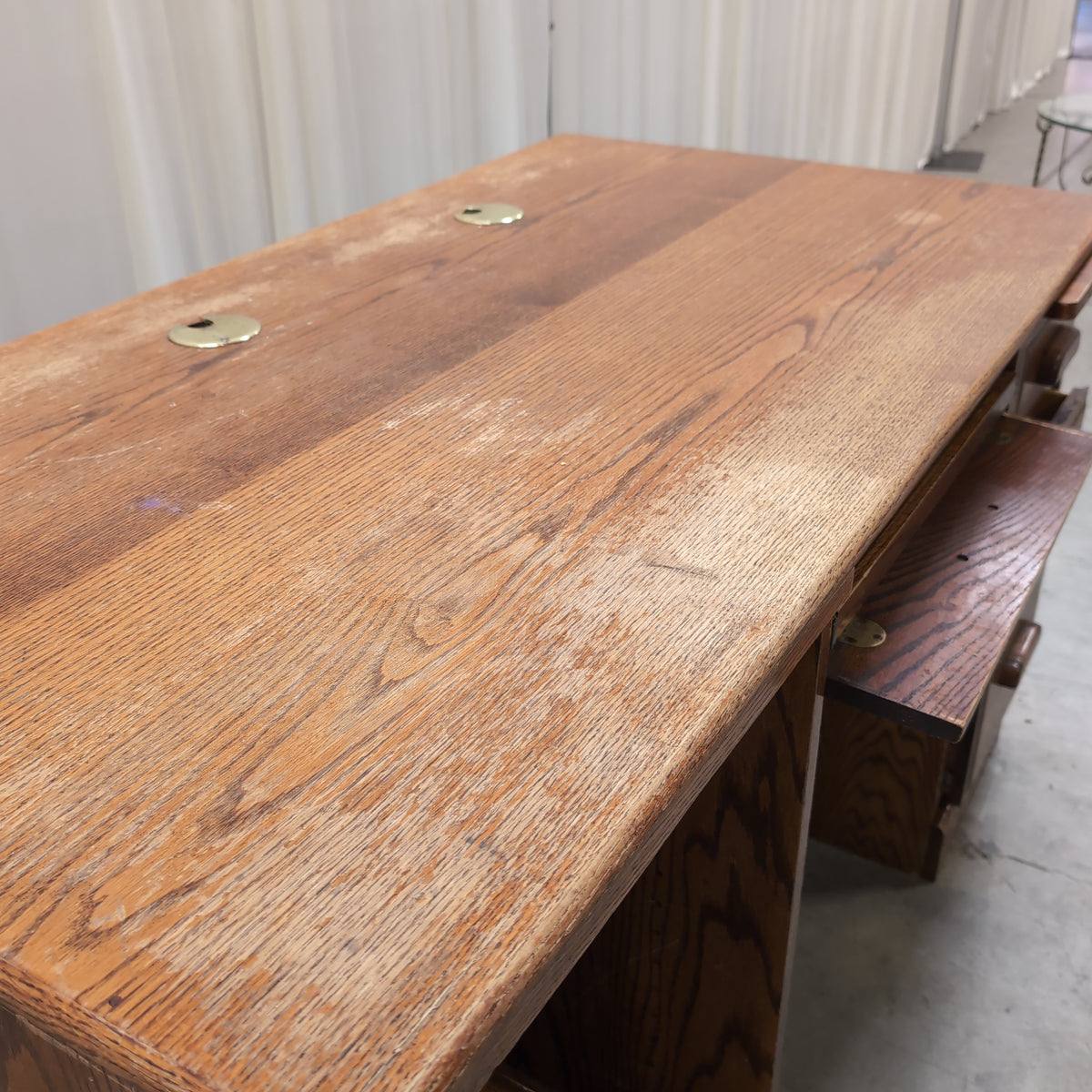Two-Tone Hardwood Pedestal Desk with File Dividers