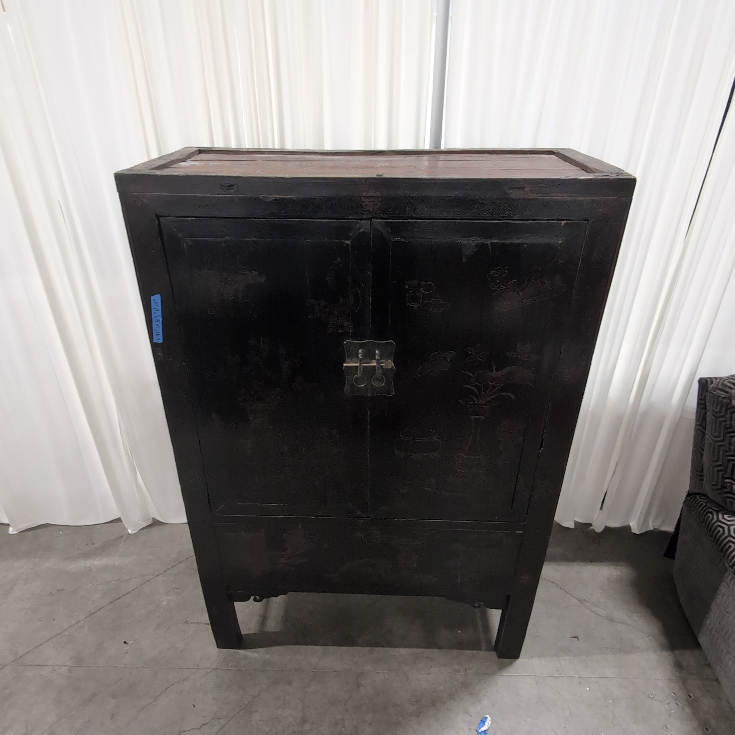 Black Lacquer Oriental Two-Door Armoire