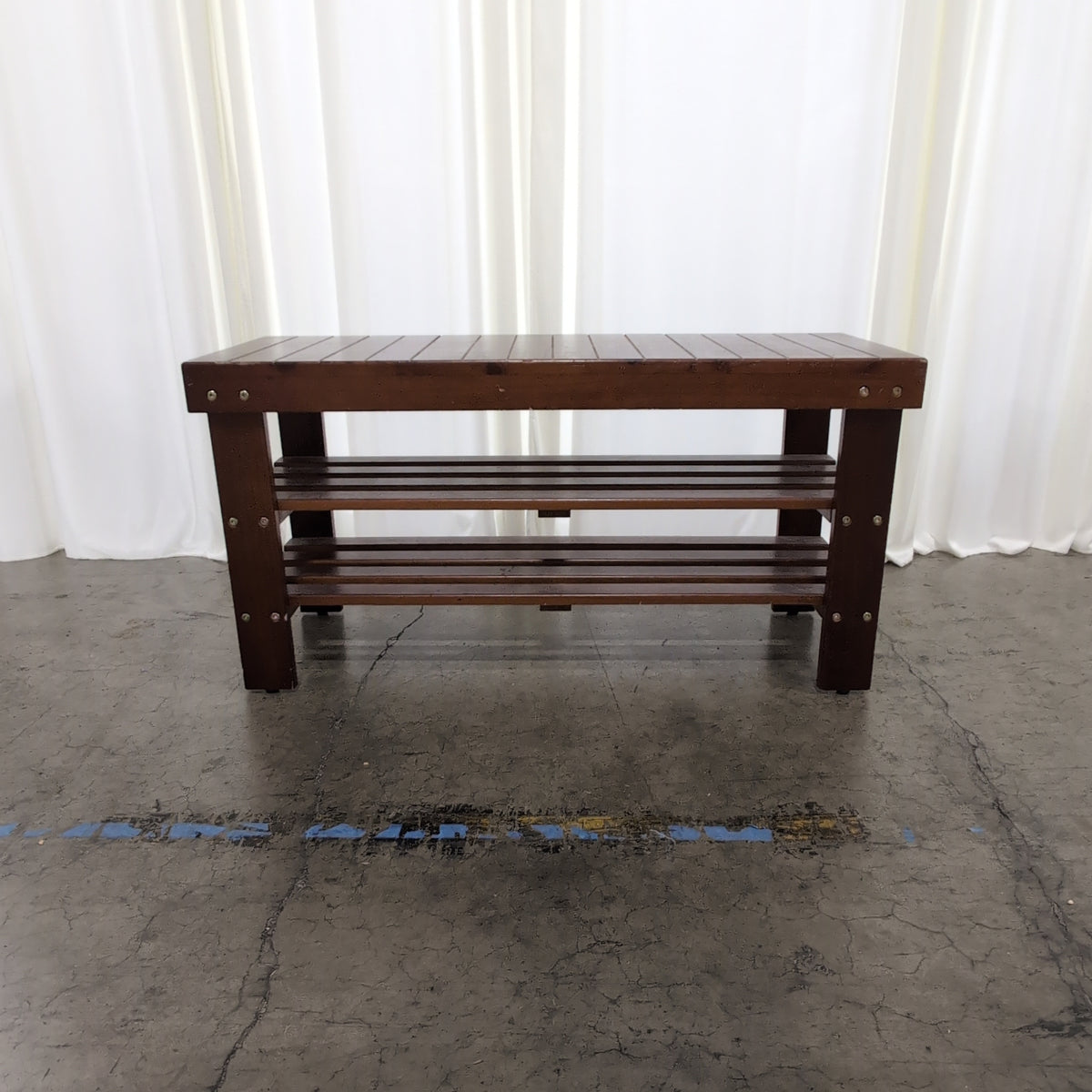 Brown Slat Top Wood Bench