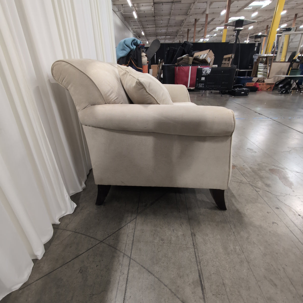 Light Beige Rolled Arm Loveseat in Upholstered Fabric