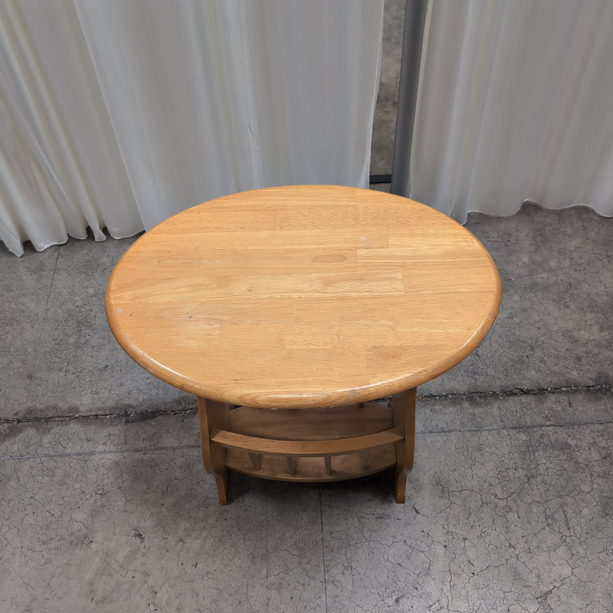 Natural Finish Oval End Table with Slat Shelf