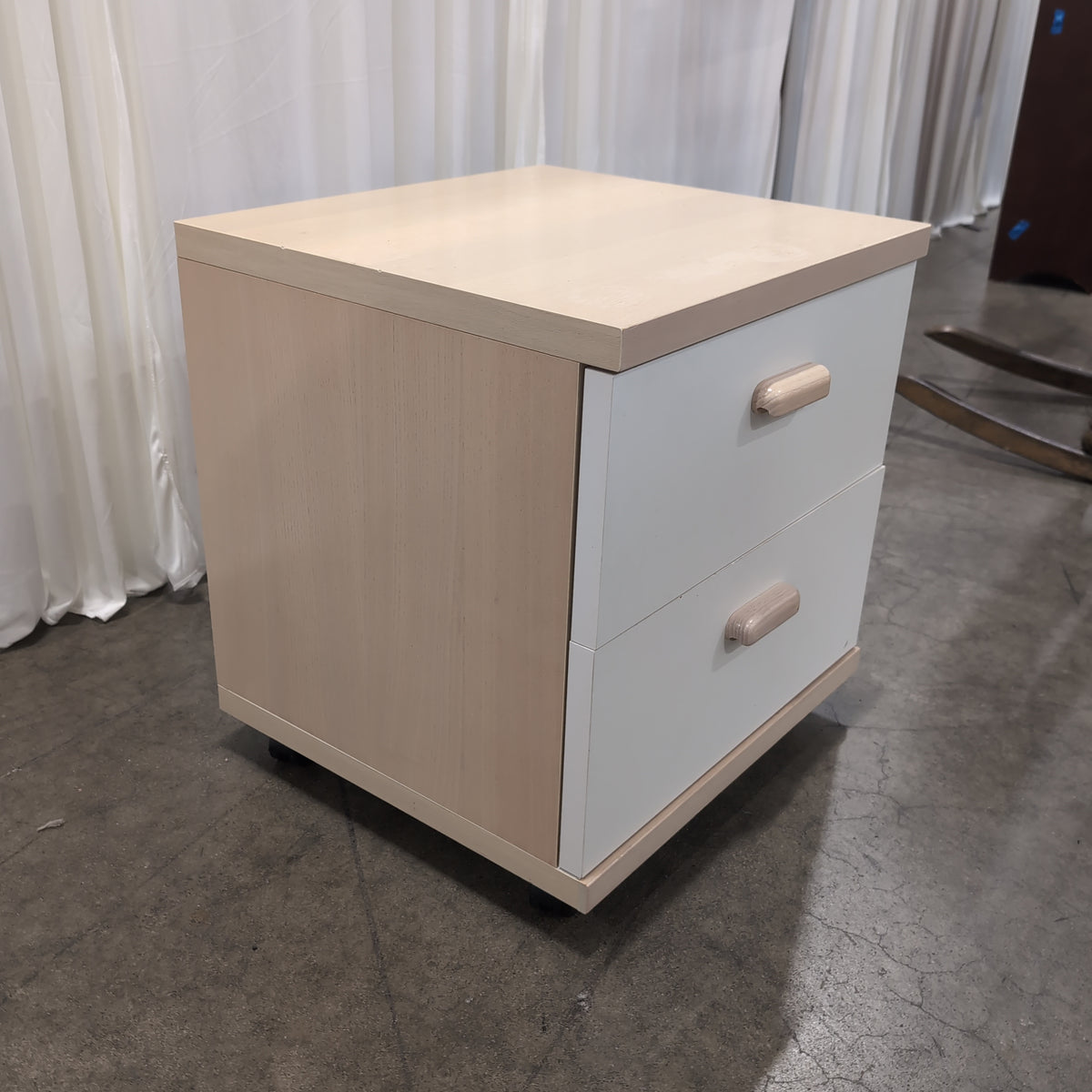 Light Wood and White Two-Drawer Nightstand