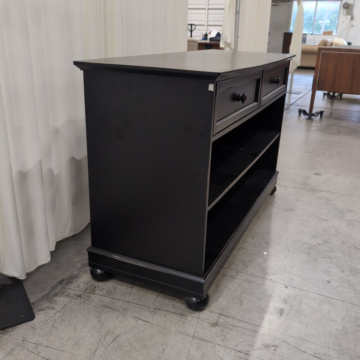 Dark Wood Finish Long TV Stand