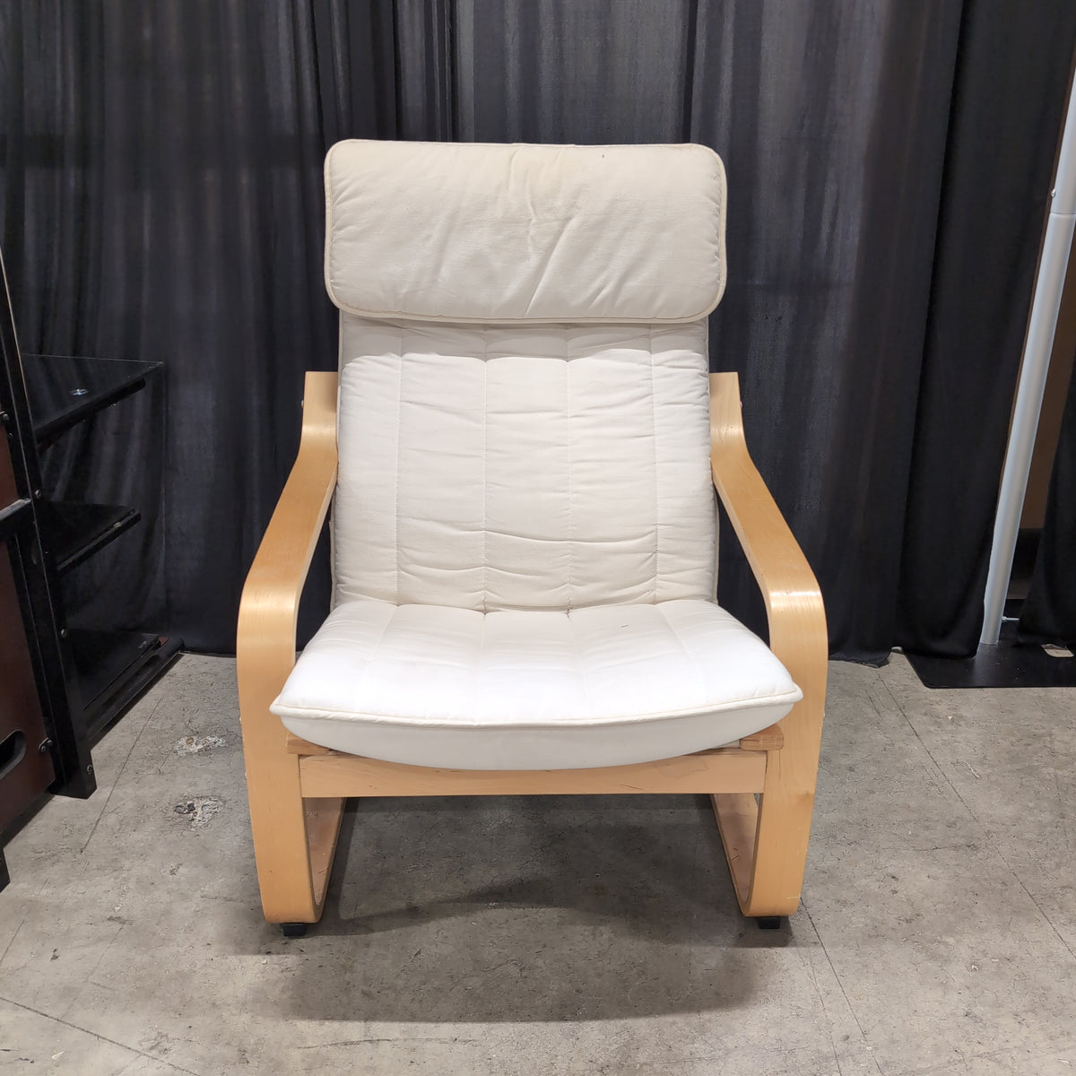 Modern Bentwood Frame White Recliner with Quilted Cushions