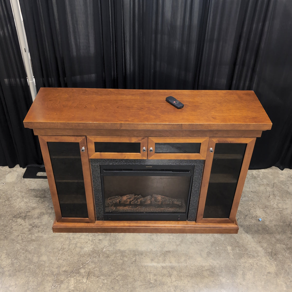 Medium Brown Wood TV Stand with Electric Fireplace