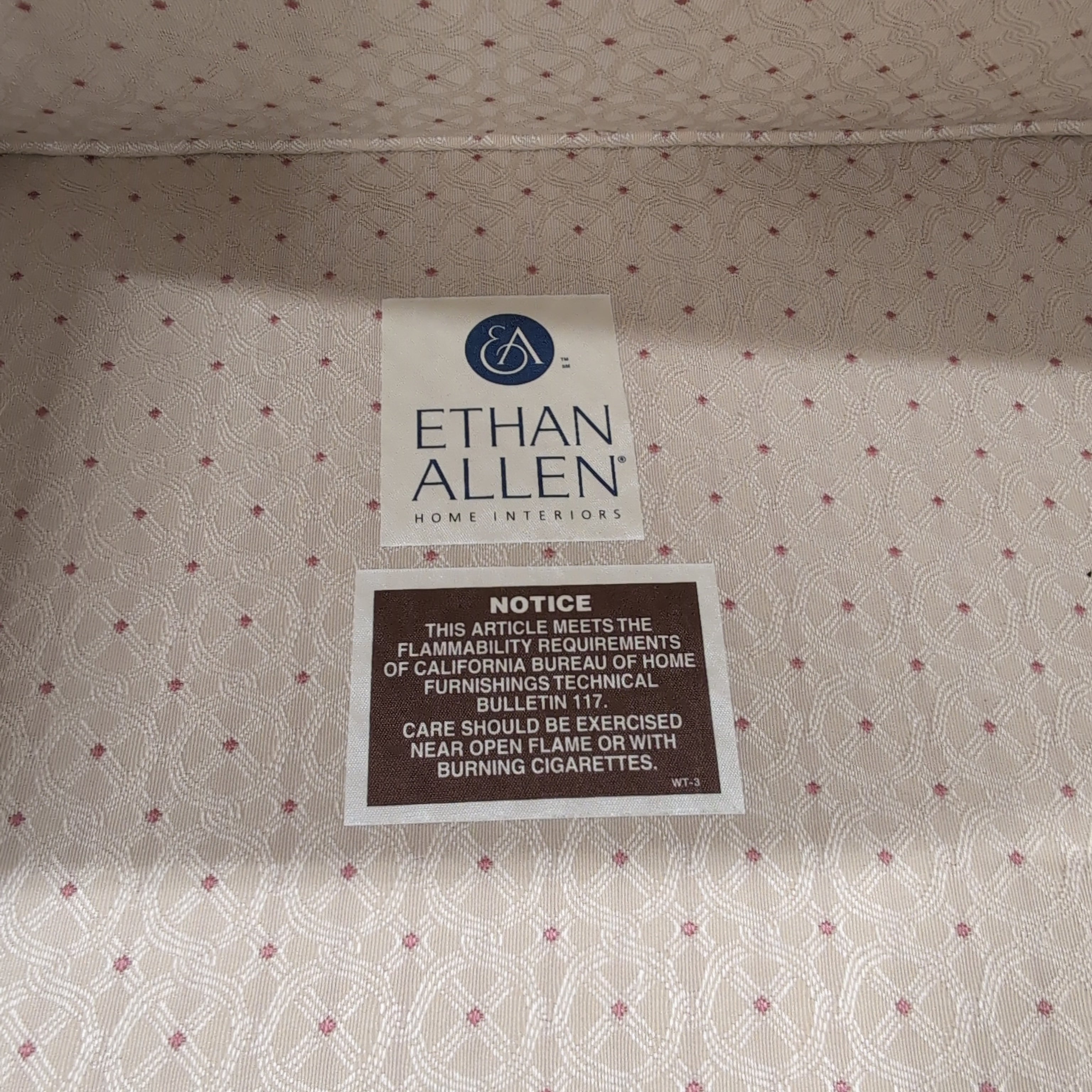 Ethan Allen Cream Patterned Upholstered Armchair with Ottoman