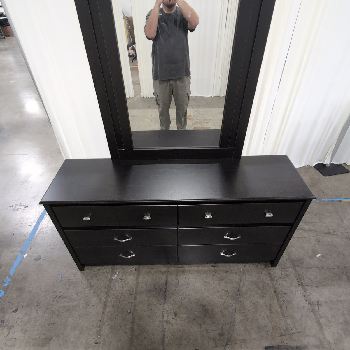 South Shore Industries Dark Espresso Wood Six-Drawer Dresser with Mirror