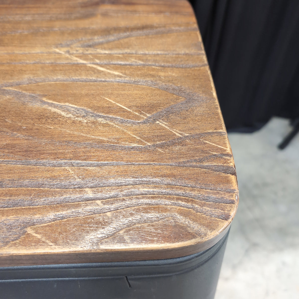 Industrial Dark Gray Metal Stool with Wood Top