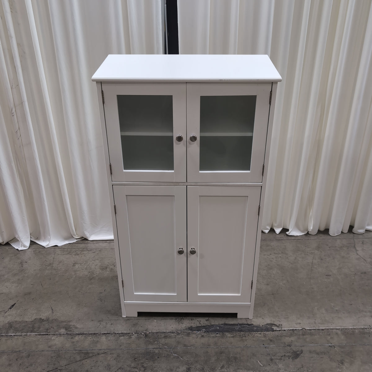 White Painted Wood Storage Cabinet with Glass Doors
