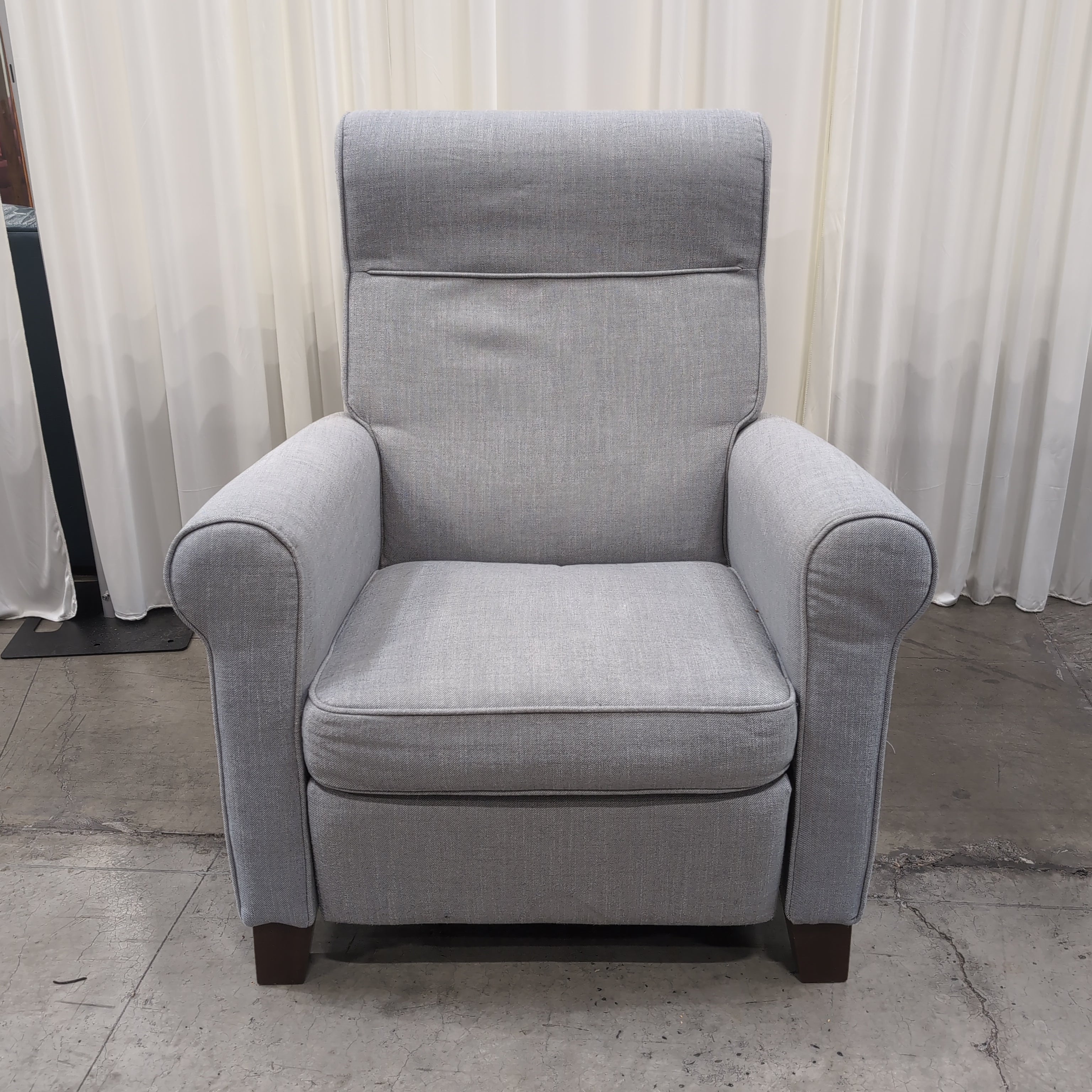 Grey Fabric Recliner with Rolled Arms