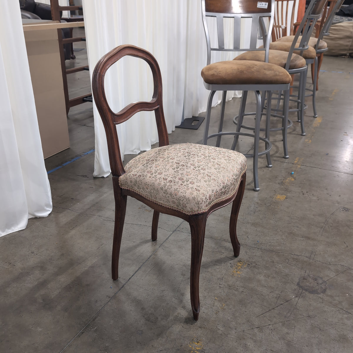 French Provincial Style Wood Dining Chair with Floral Upholstery