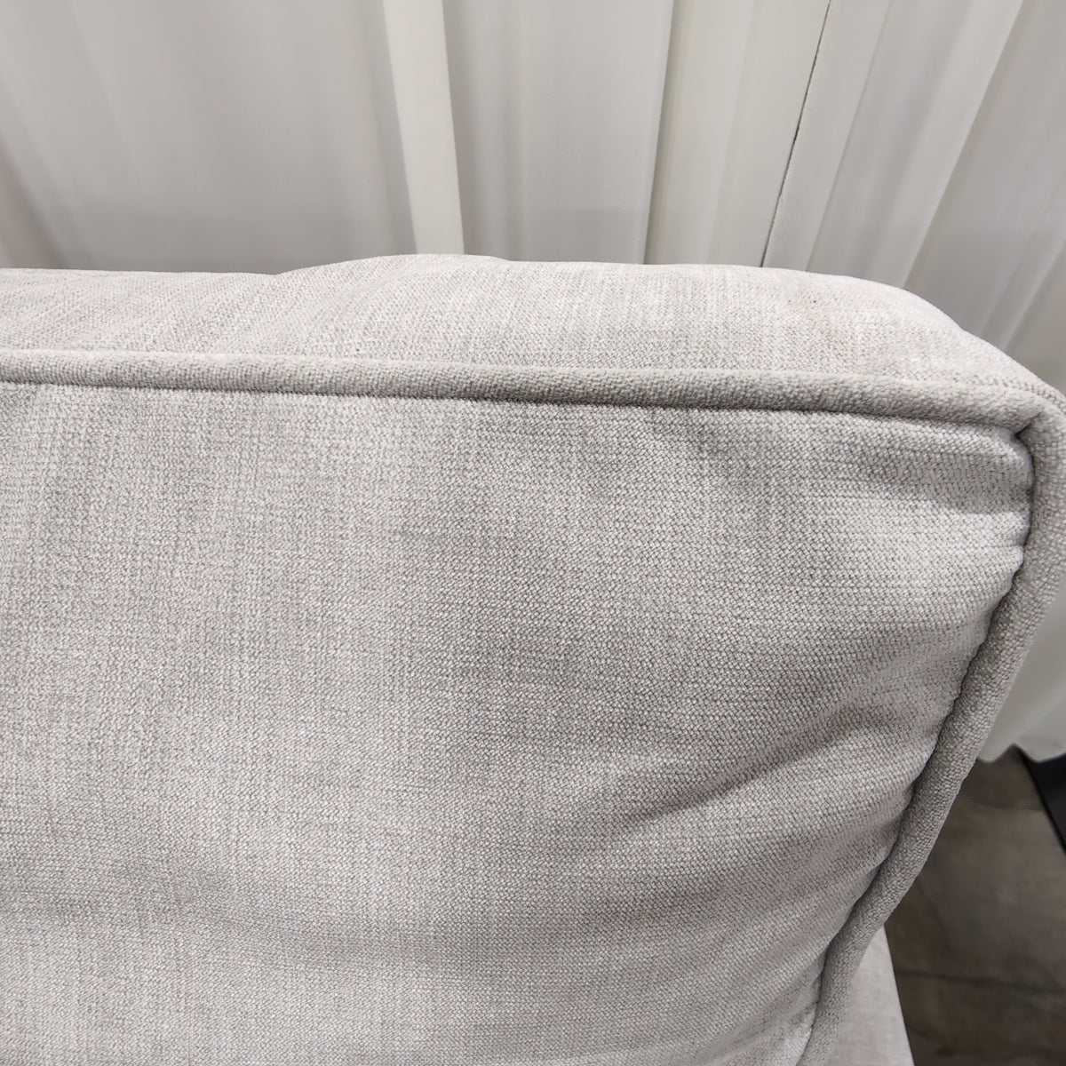 Light Grey Fabric Rolled Arm Loveseat with Skirted Base