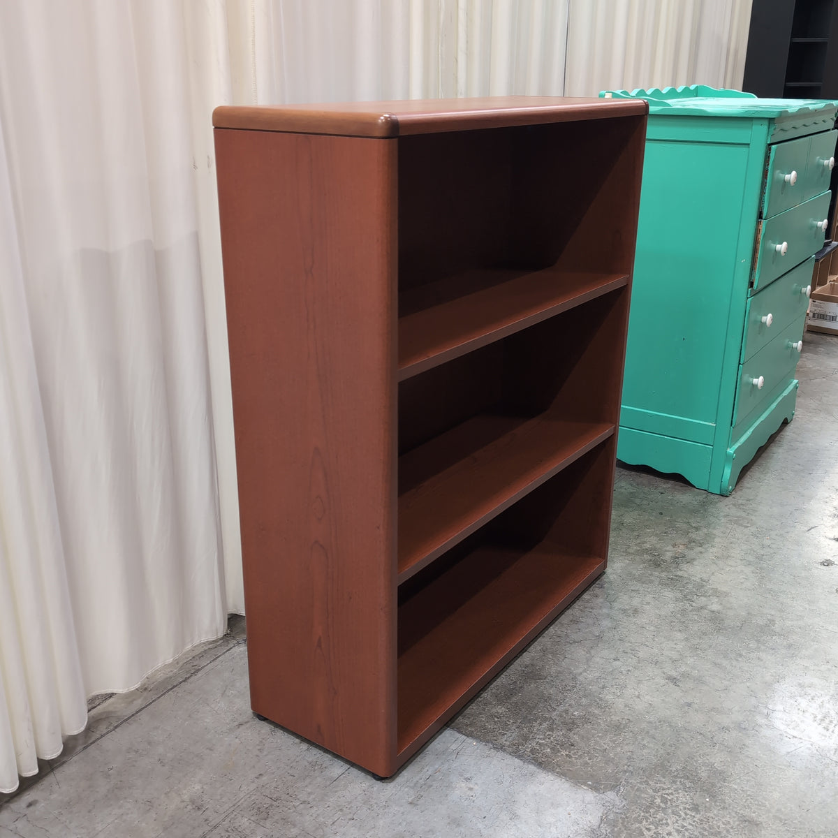 Simple Three-Shelf Bookcase in Cherry Finish Wood