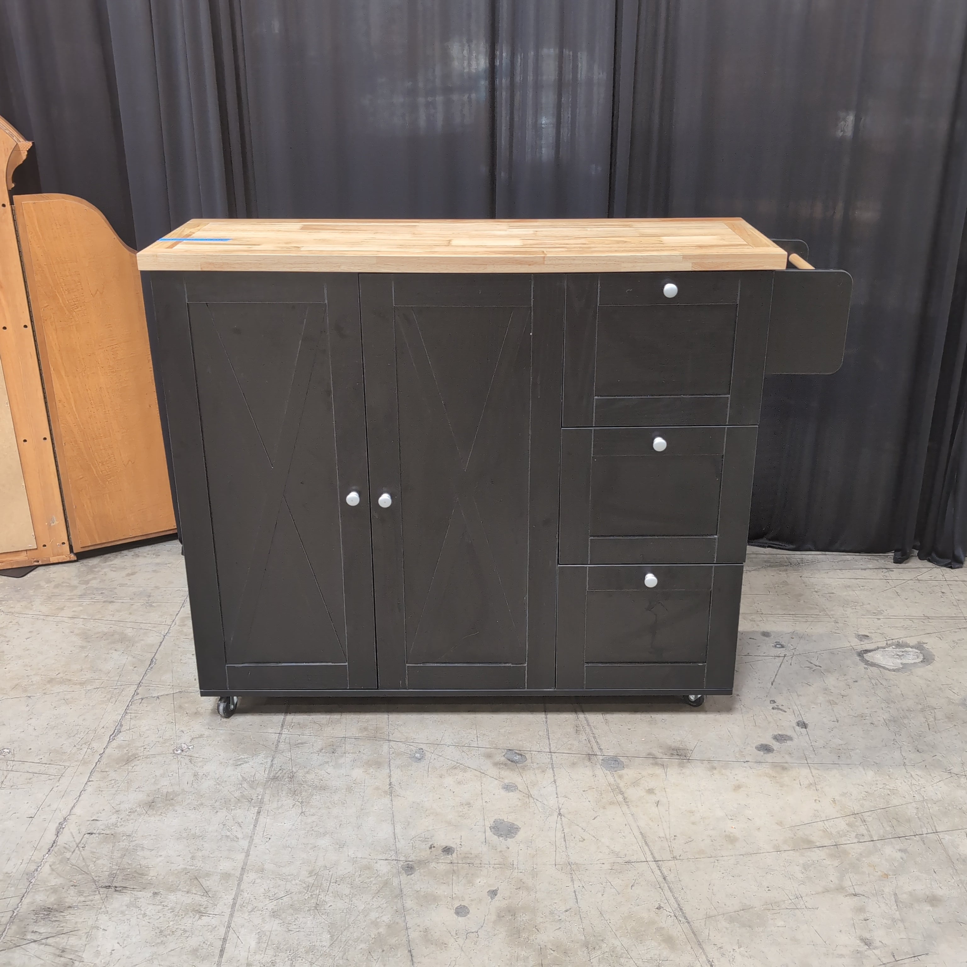 Dark Wood Kitchen Island with Butcher Block Top
