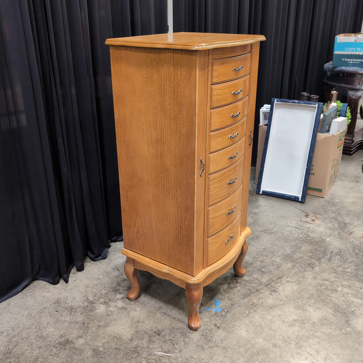 Light Wood Multi-Drawer Jewelry Armoire with Ornate Hardware