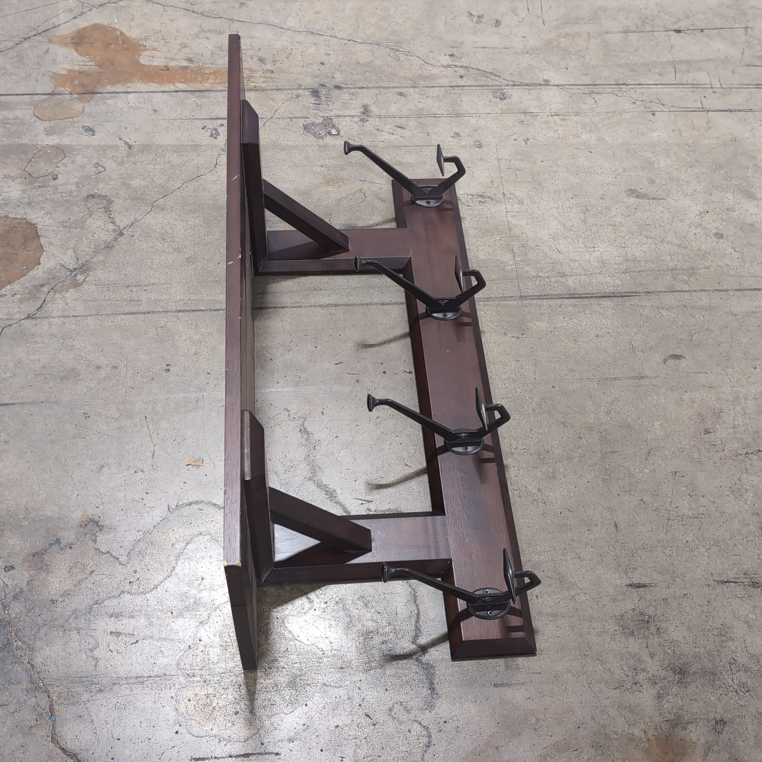 Dark Wood Coat Rack with Metal Hooks