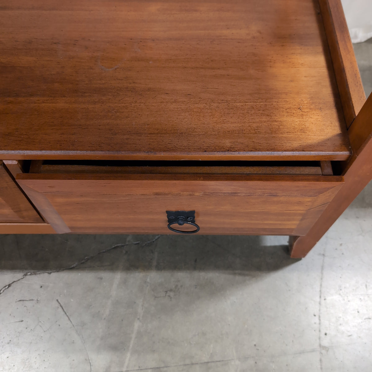 Cherry-Stained Wood End Table with Lower Shelf