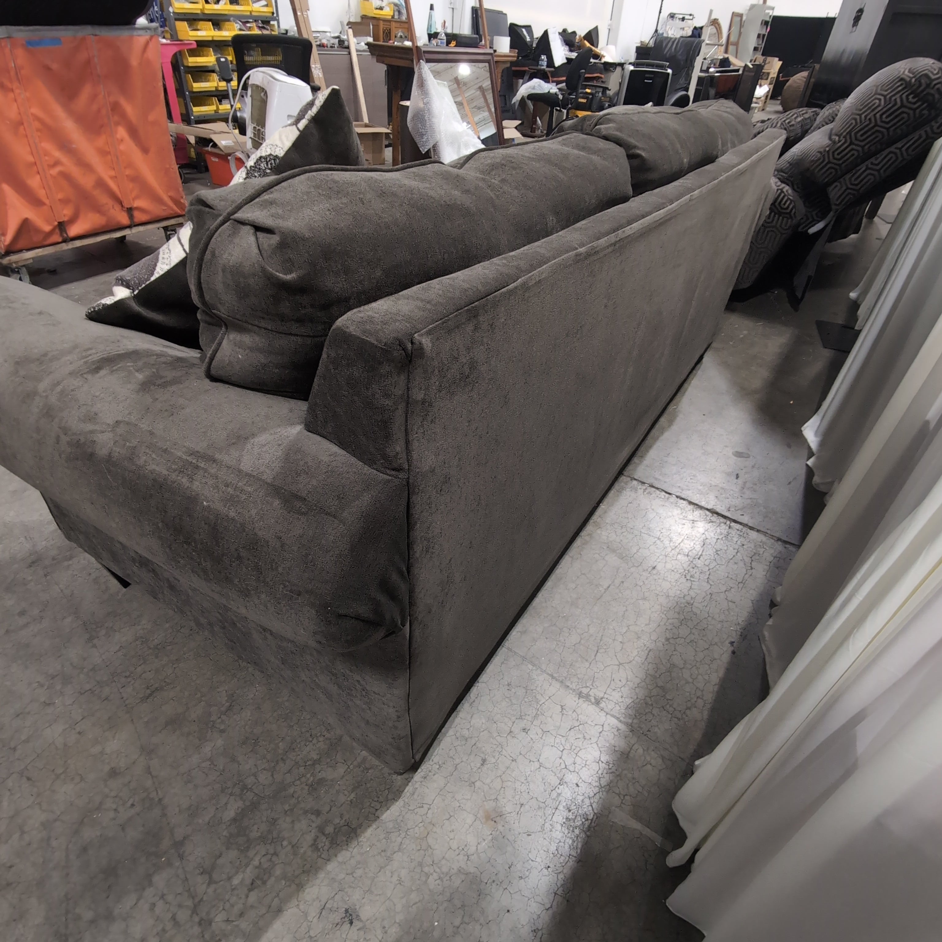 Dark Gray Upholstered Sectional Couch with Ottoman