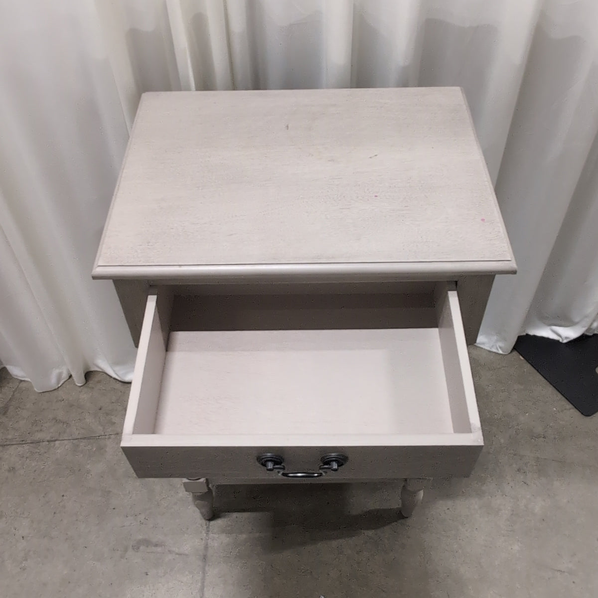 Light Grey Wood Nightstand with Open Shelf