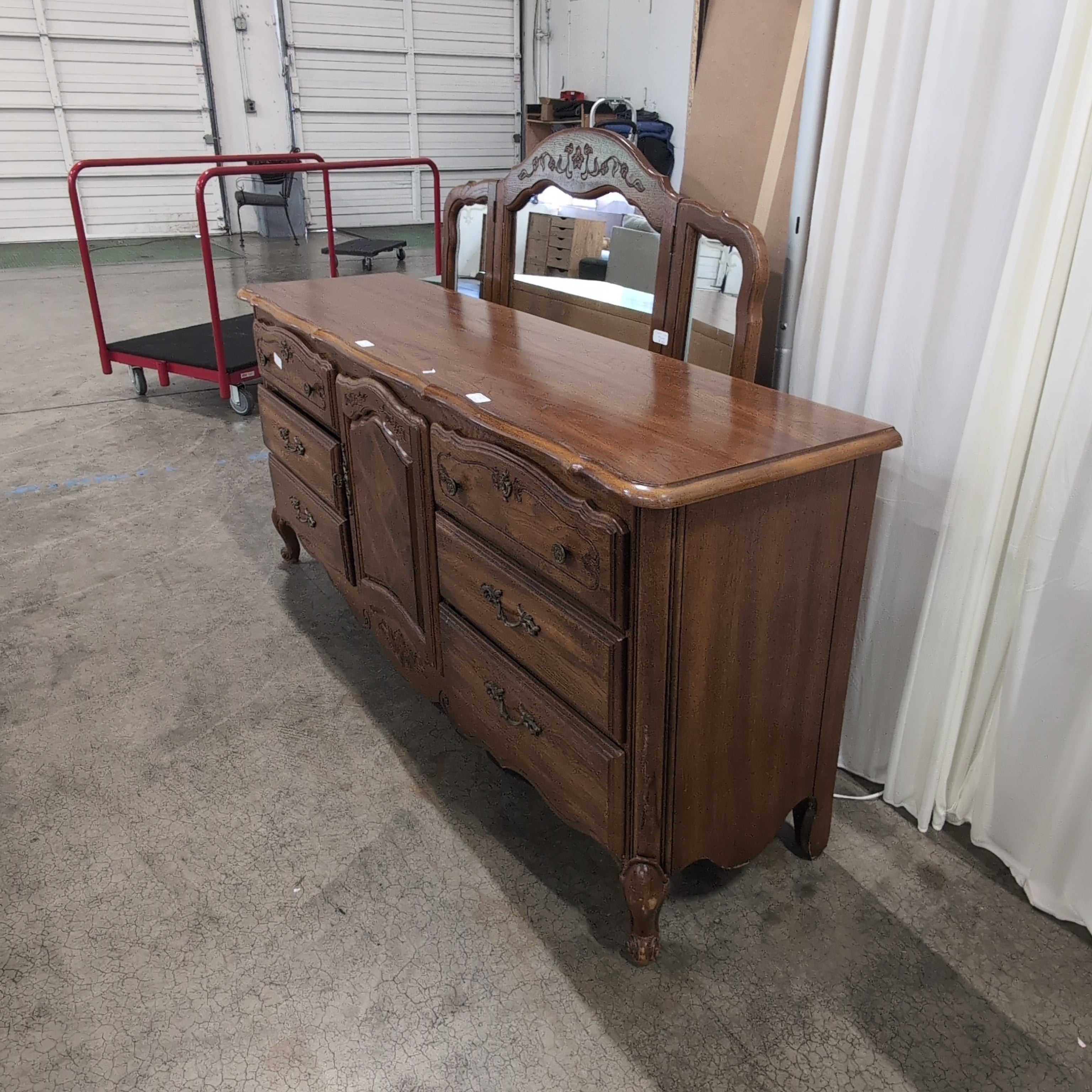 French Provincial Style Wood Dresser with Ornate Hardware