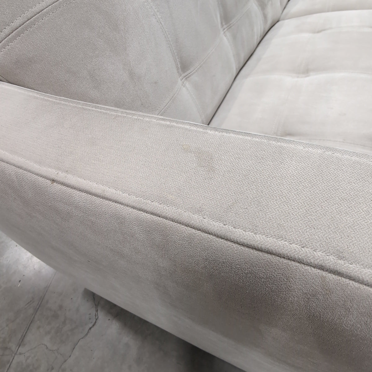 Light Beige Fabric Couch with Tufted Back Cushions