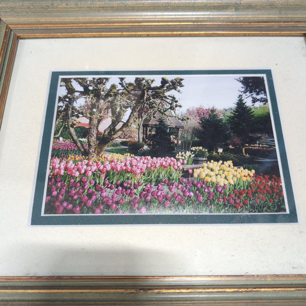 Distressed Green and Gold Garden Scene Picture Frame