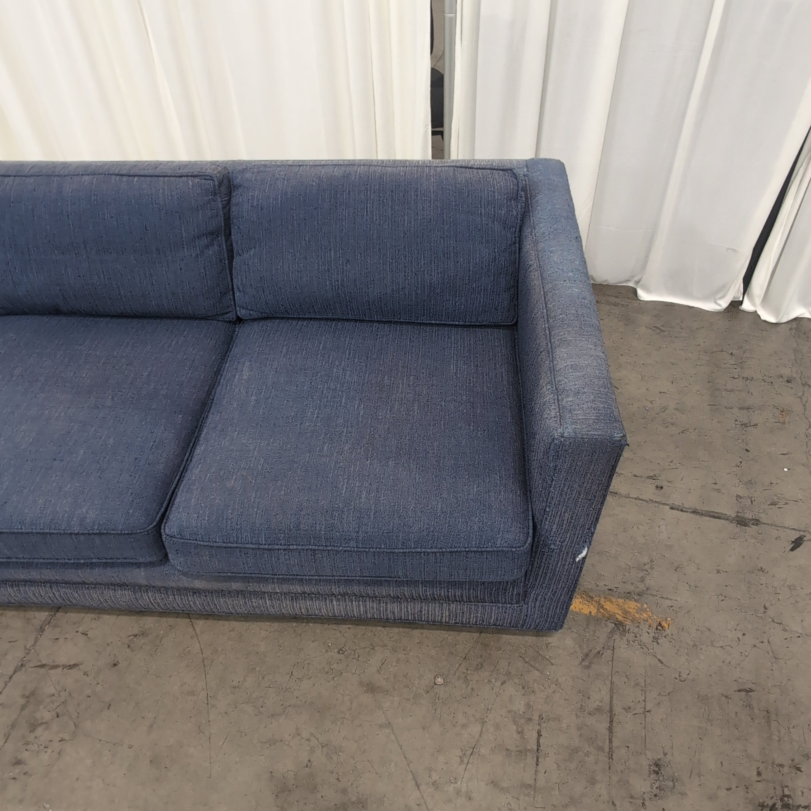 Blue Fabric Three-Cushion Couch