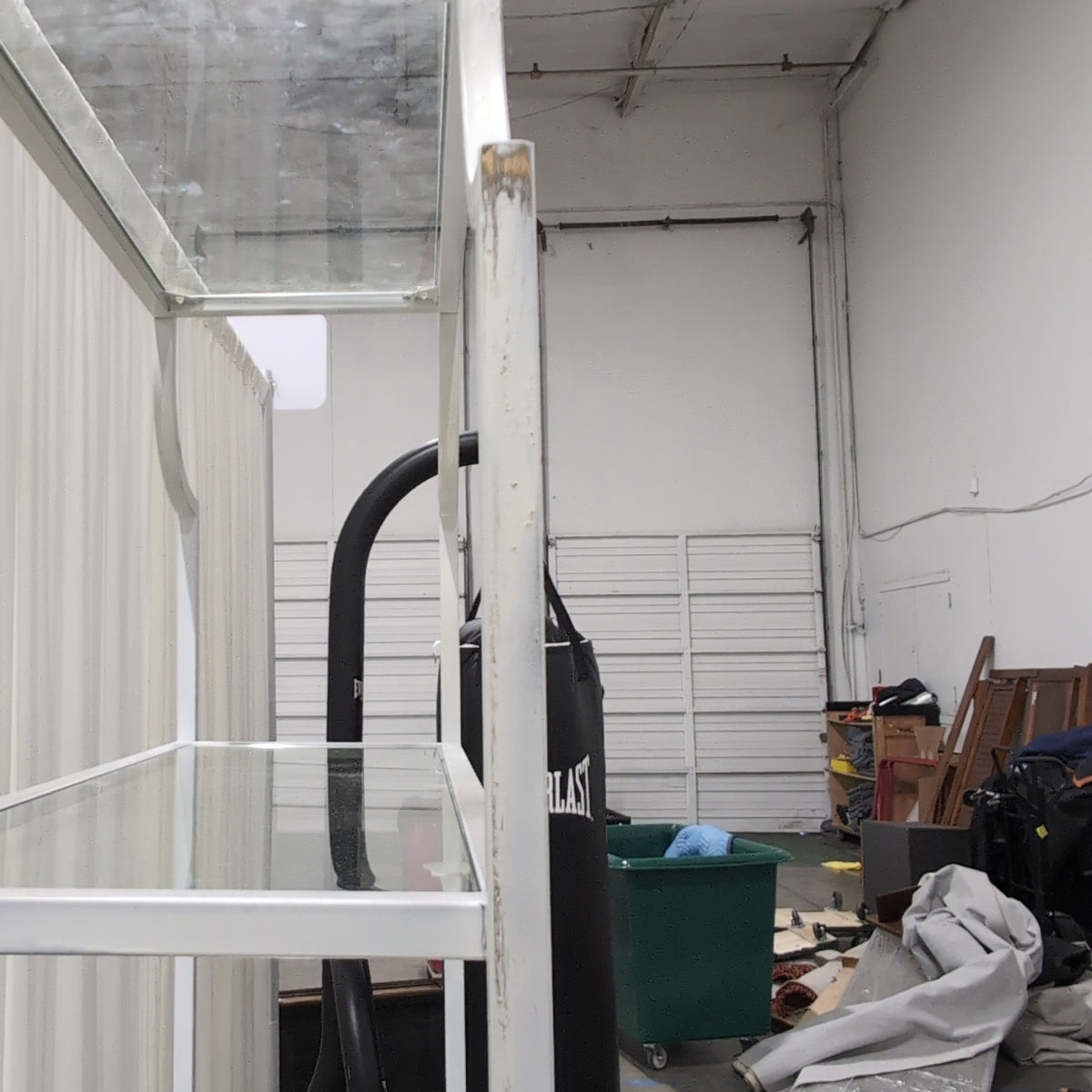 Modern White Metal Bookcase with Glass Shelves