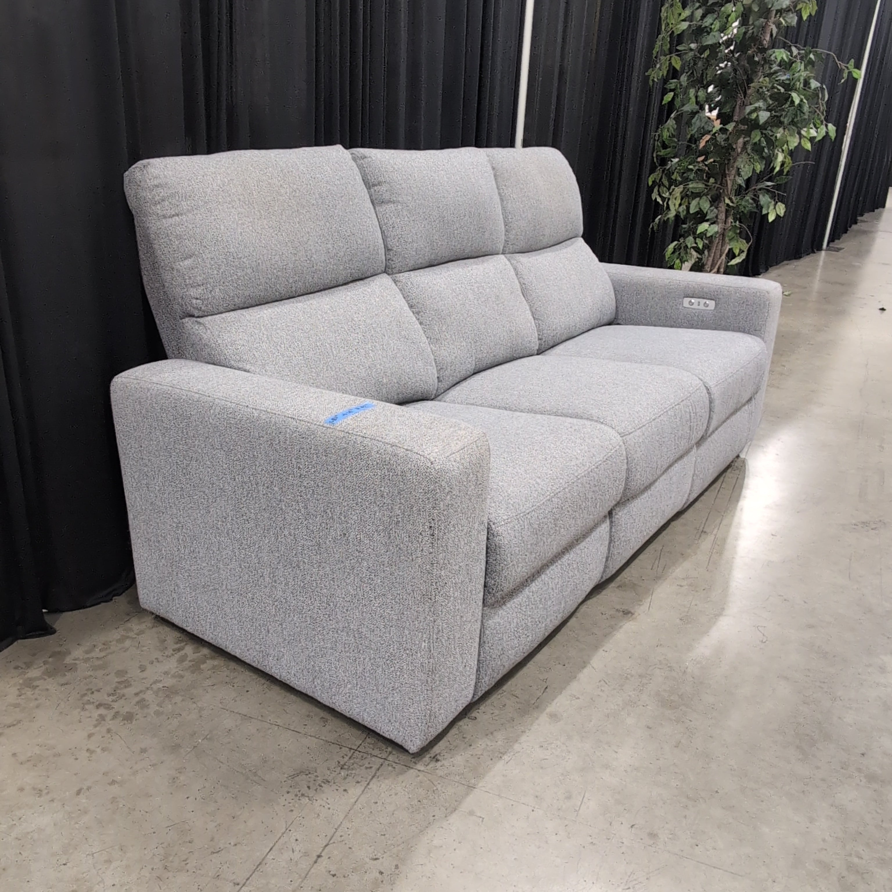 Grey Fabric Reclining Couch with Power Controls