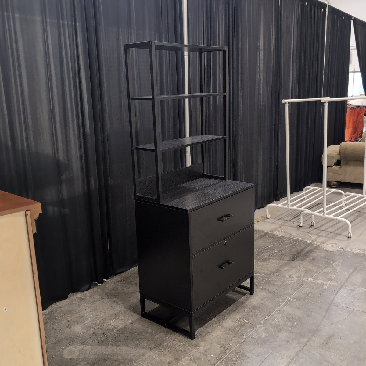 Black Metal Frame Bookcase with Two Drawers