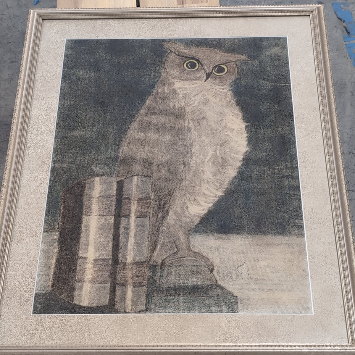 Muted Tones Owl and Books Framed Print