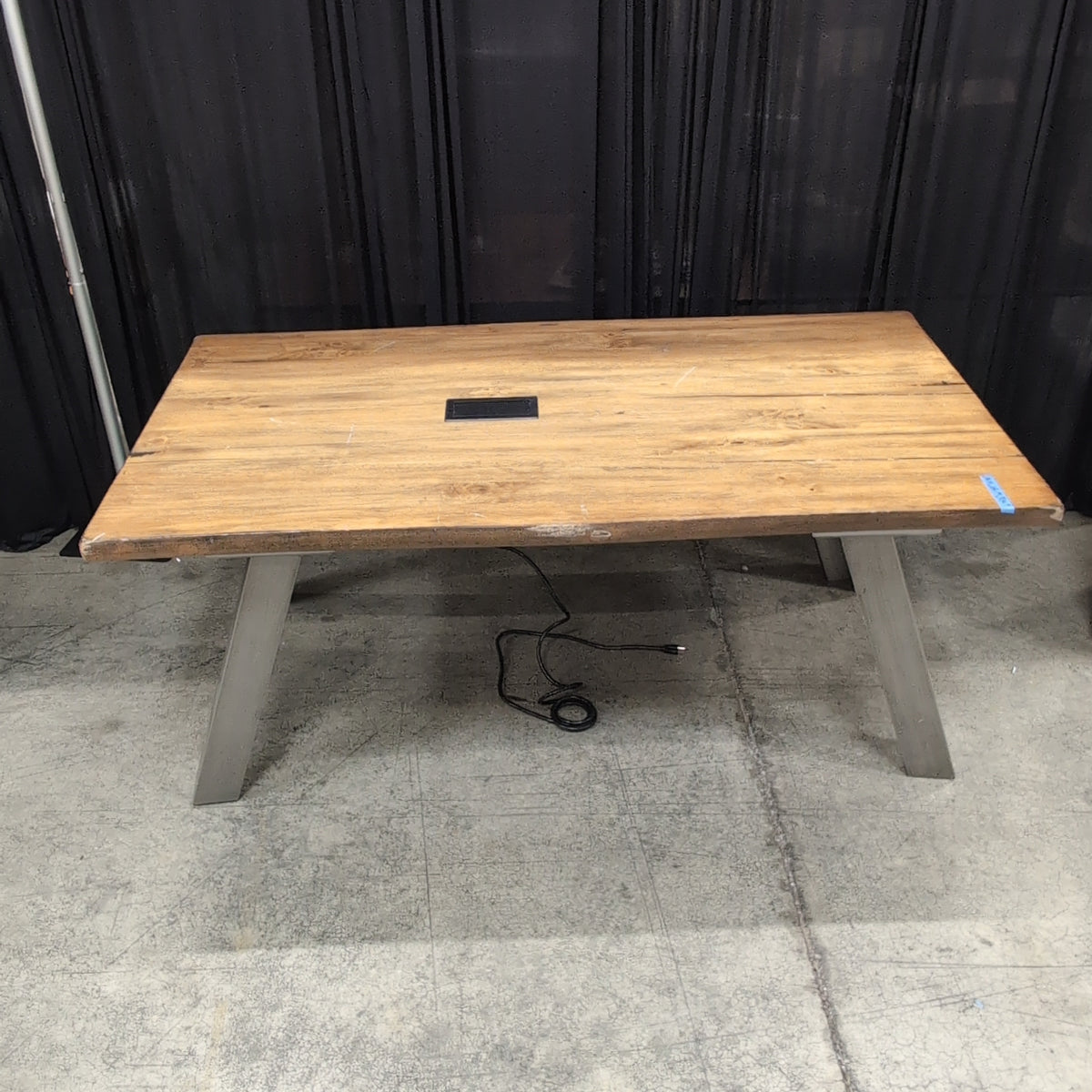 Natural Wood Plank Desk with Power Outlet