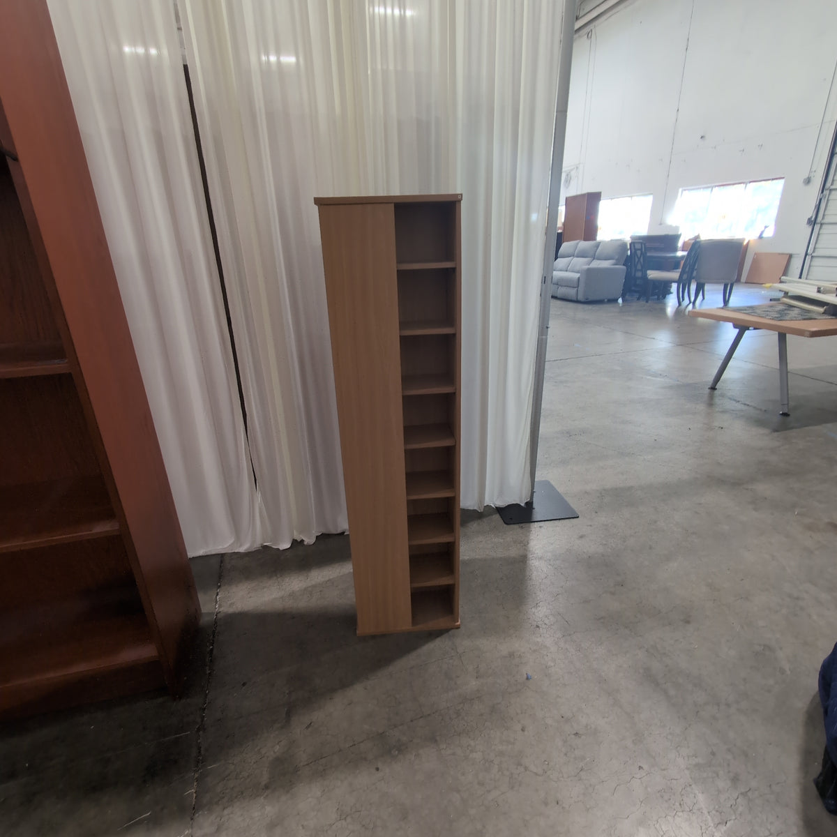 Light Wood Narrow Bookcase with Angled Shelves