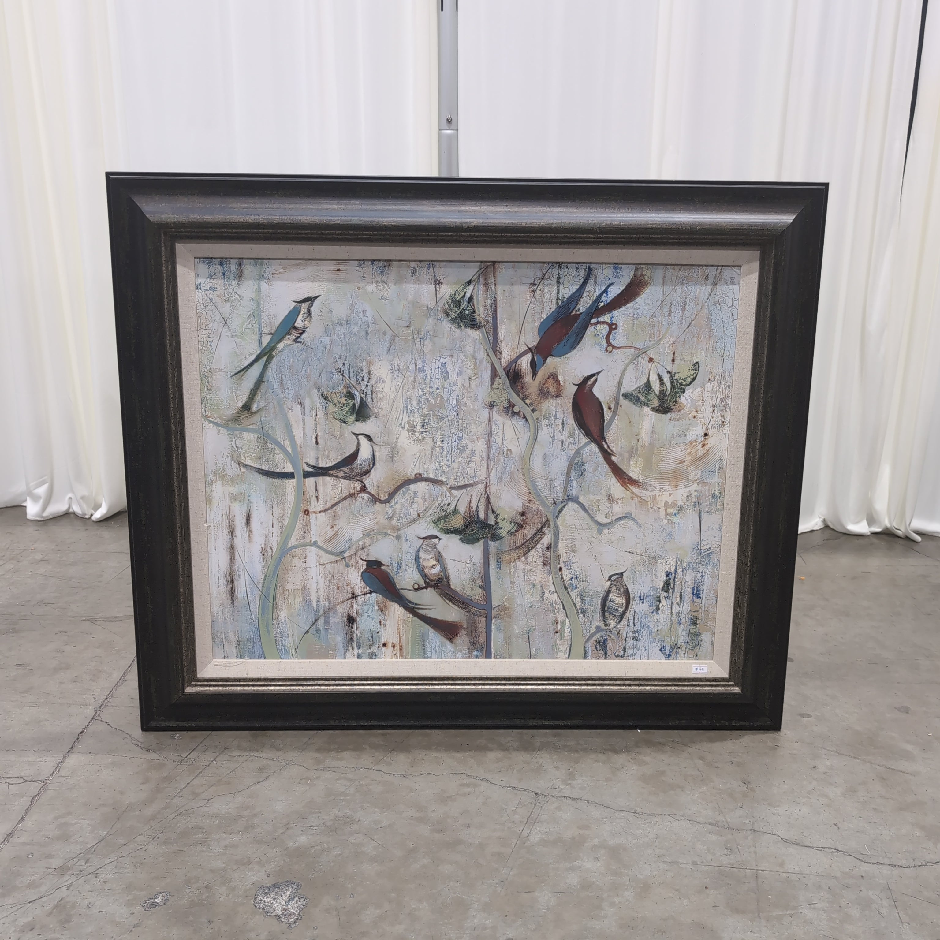 Abstract Bird Motif Framed Wall Art in Dark Wood